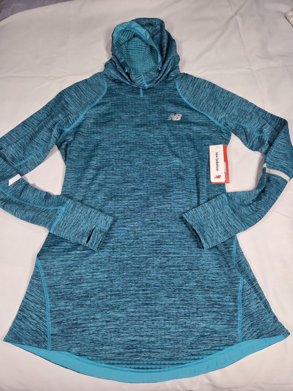 New Balance Teal Marled Hooded Women's Pullover with Thumbholes